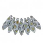 Czech Glass Daggers beads 5x16mm Chalk white marea dots matted 03000-2807A